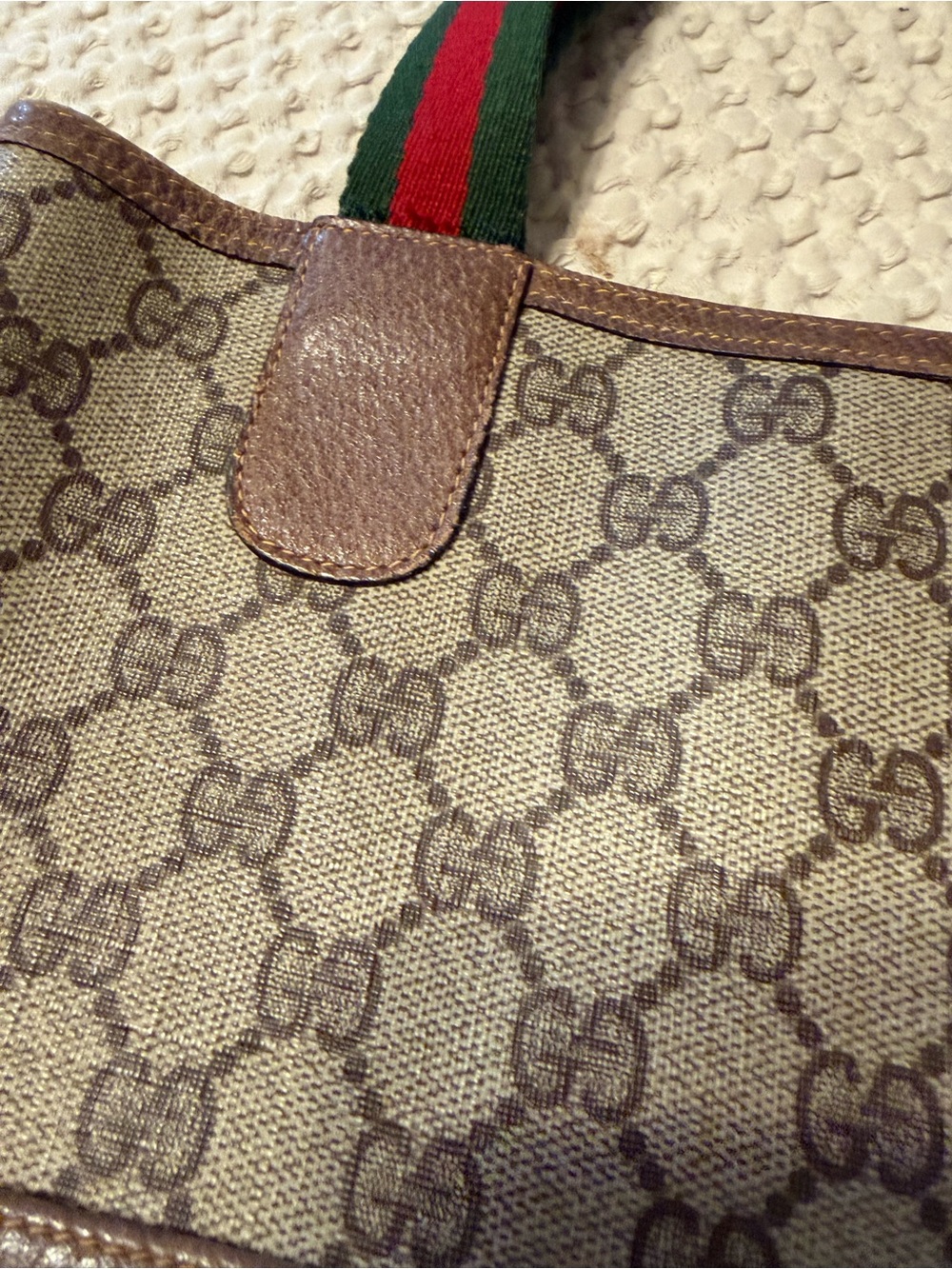 Gucci Brown Beige GG Canvas Tote with Red-Green Web Straps - Picture 4 of 16